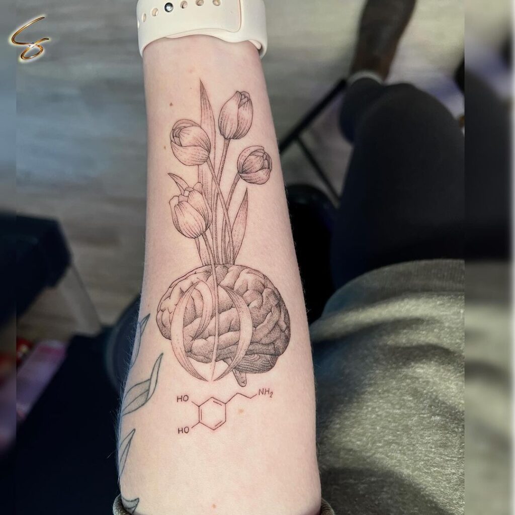 Tulips Growing From Brain Tattoo