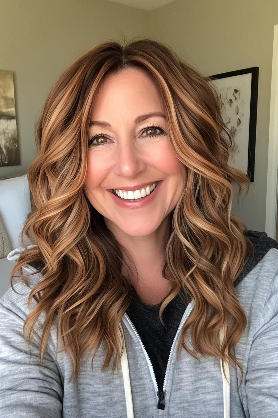 10. Chestnut Balayage with Subtle Layers (Medium Length Wavy Hairstyles For Women Over 40) - Medium Length Wavy Hairstyles For Women Over 40