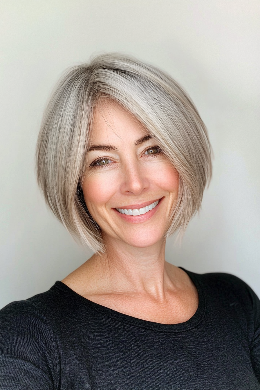 2. Ash Blonde Tapered Bob with Wispy Fringe (New Short Hairstyles For Women Over 40) - New Short Hairstyles For Women Over 40