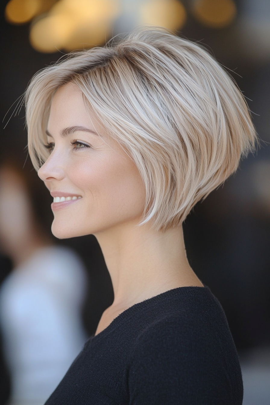 8. Sandy Blonde Angled Bob with Undercut Detail (New Short Hairstyles For Women Over 40) - New Short Hairstyles For Women Over 40