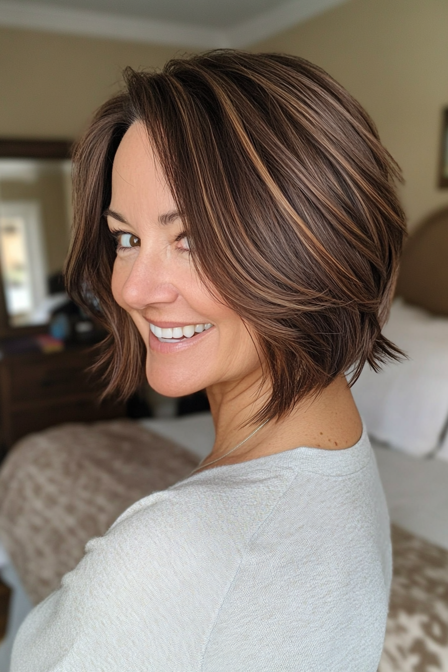 16. Mocha Razor Cut Bob with Flipped Ends (New Short Hairstyles For Women Over 40) - New Short Hairstyles For Women Over 40