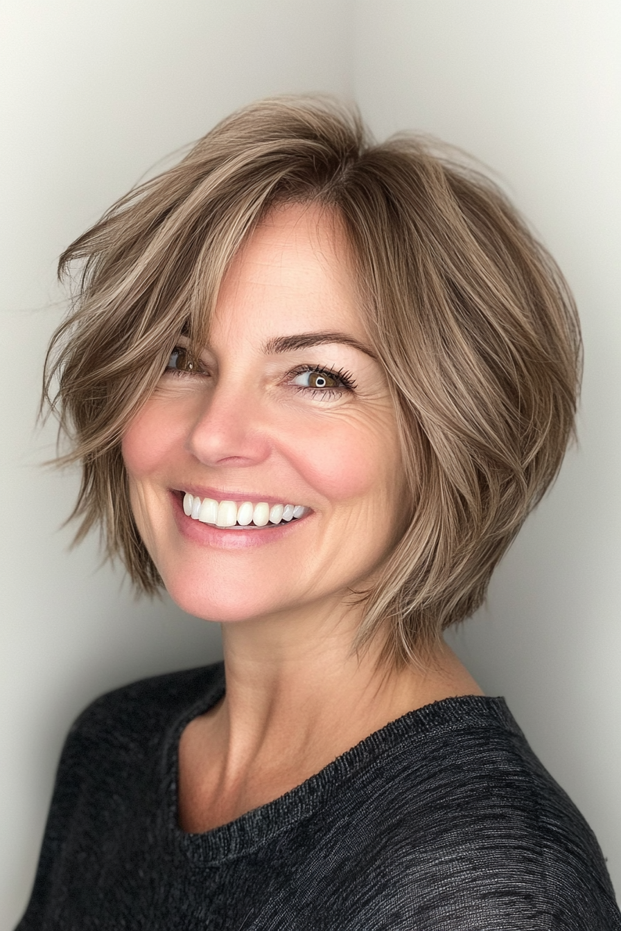 17. Light Brown Layered Lob with Piecey Texture (New Short Hairstyles For Women Over 40) - New Short Hairstyles For Women Over 40