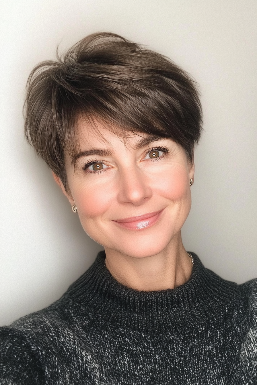 19. Cool Brunette Crop with Face-Framing Layers (New Short Hairstyles For Women Over 40) - New Short Hairstyles For Women Over 40