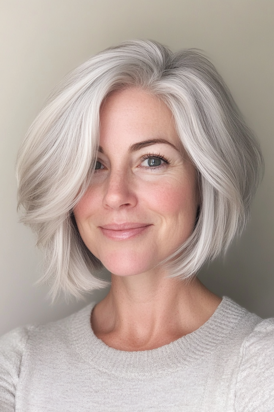 20. Silver Blonde Graduated Bob with Soft Layers (New Short Hairstyles For Women Over 40) - New Short Hairstyles For Women Over 40