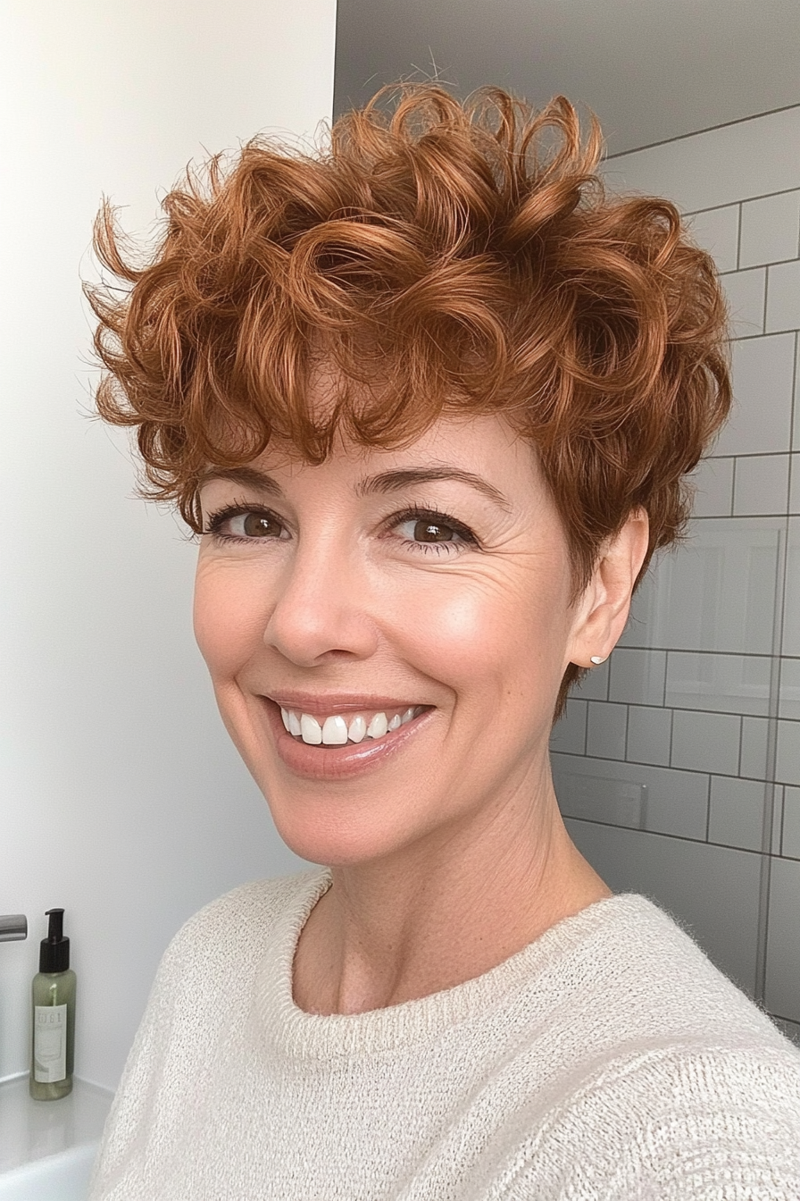 21. Toffee Toned Pixie with Curled Top (New Short Hairstyles For Women Over 40) - New Short Hairstyles For Women Over 40
