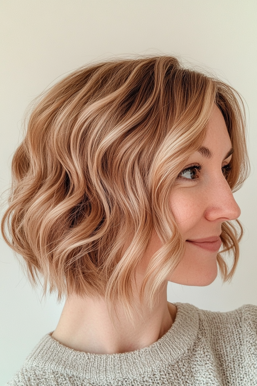 24. Strawberry Blonde Wavy Bob with Side Part (New Short Hairstyles For Women Over 40) - New Short Hairstyles For Women Over 40