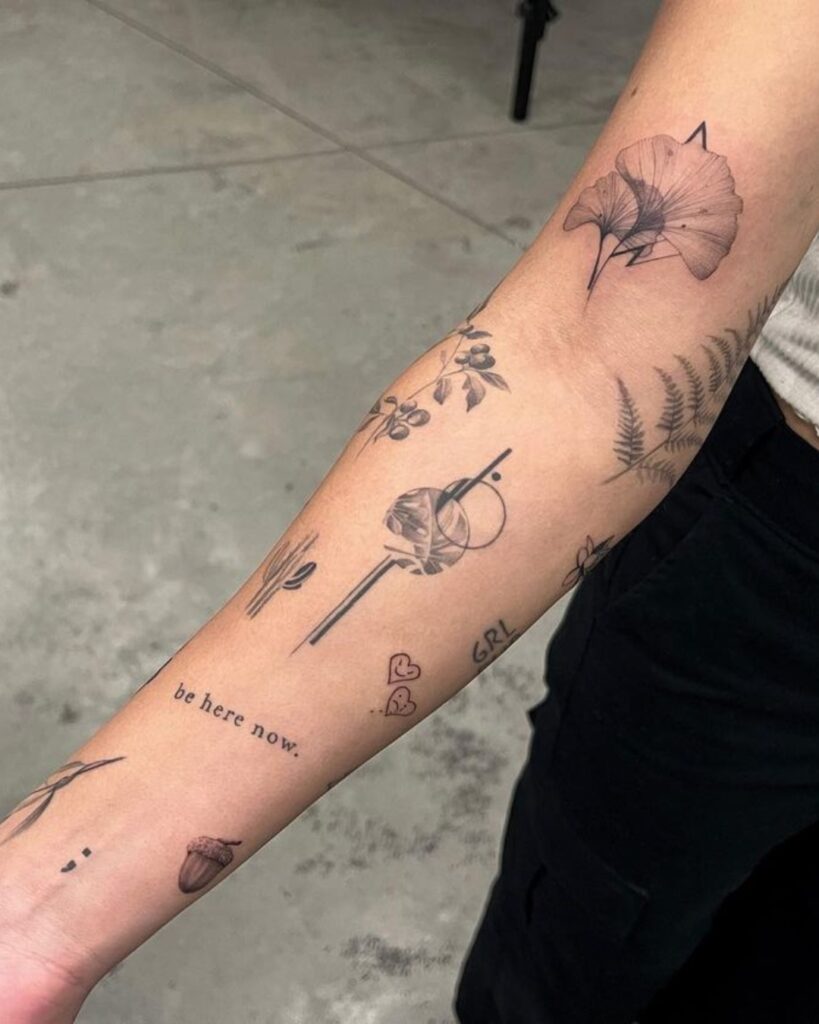 Be Here Now Patchwork Sleeve Tattoo