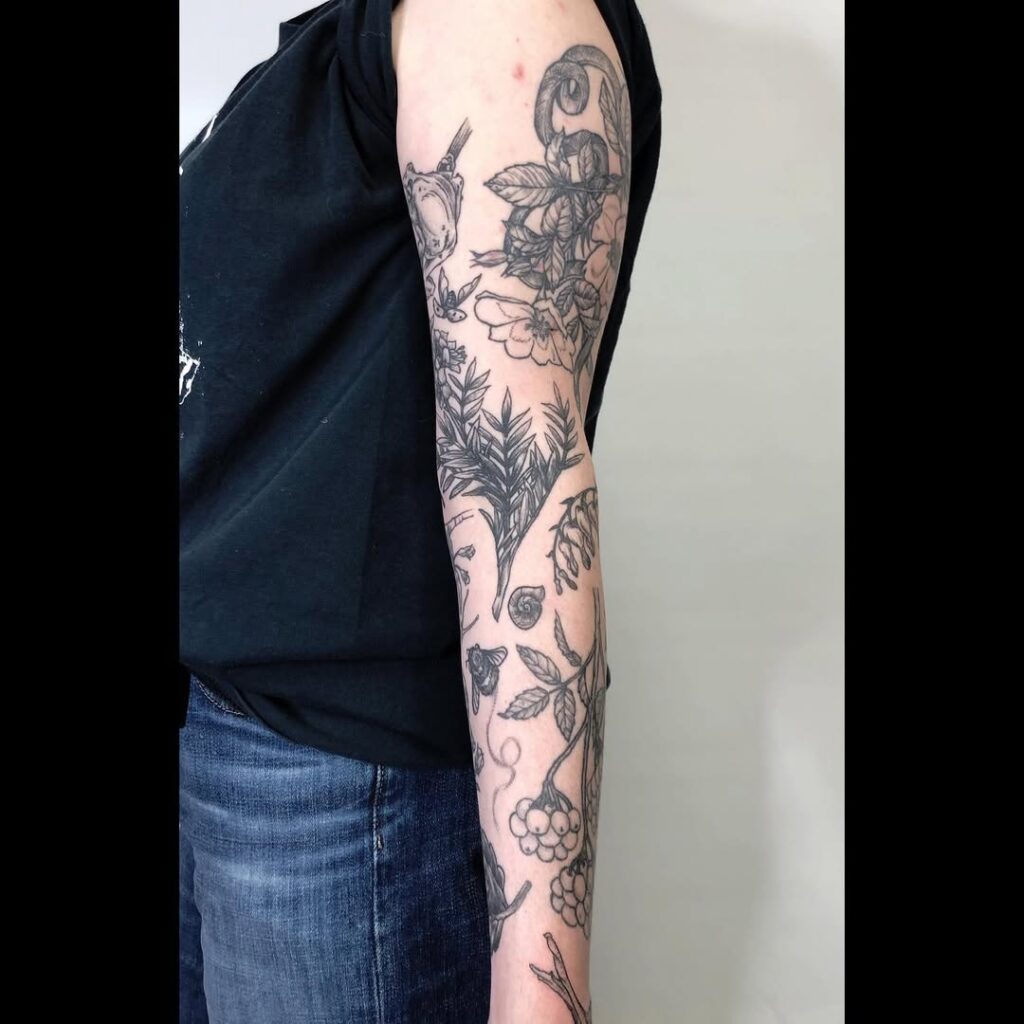 Nature Inspired Patchwork Sleeve Tattoo
