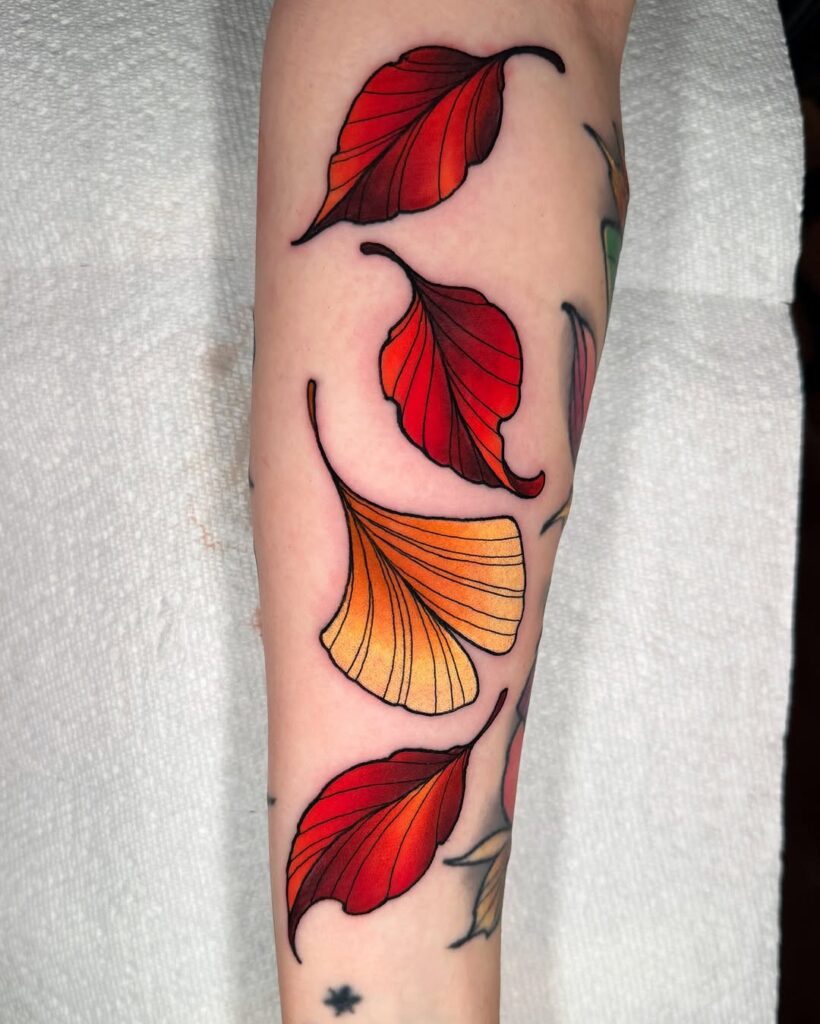 Fall Leaves And Gingko Biloba Leaf Tattoo