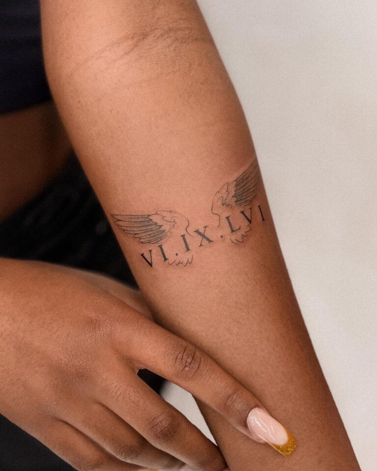  Angel Wings With Date Tattoo