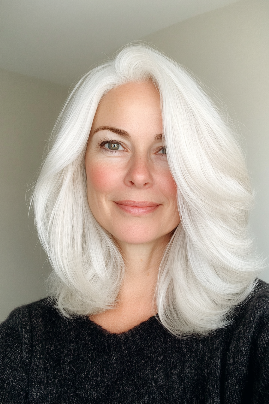 3. Textured Lob with Snowy Platinum White (Hairstyles For Women Over 60 With White Hair) - Hairstyles For Women Over 60 With White Hair