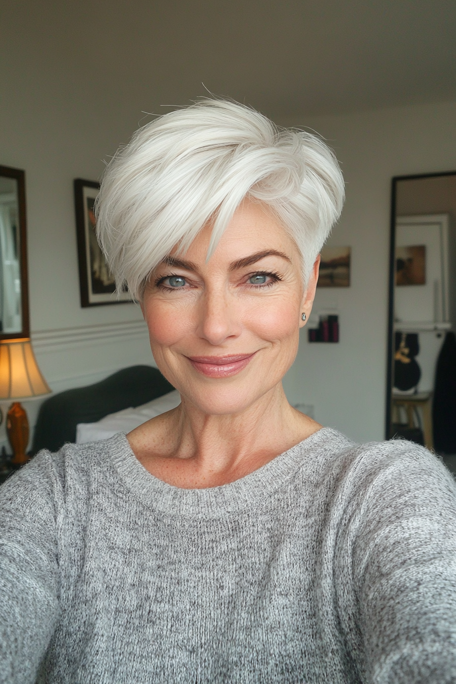 15. Tapered Pixie with Vanilla White Hues (Hairstyles For Women Over 60 With White Hair) - Hairstyles For Women Over 60 With White Hair
