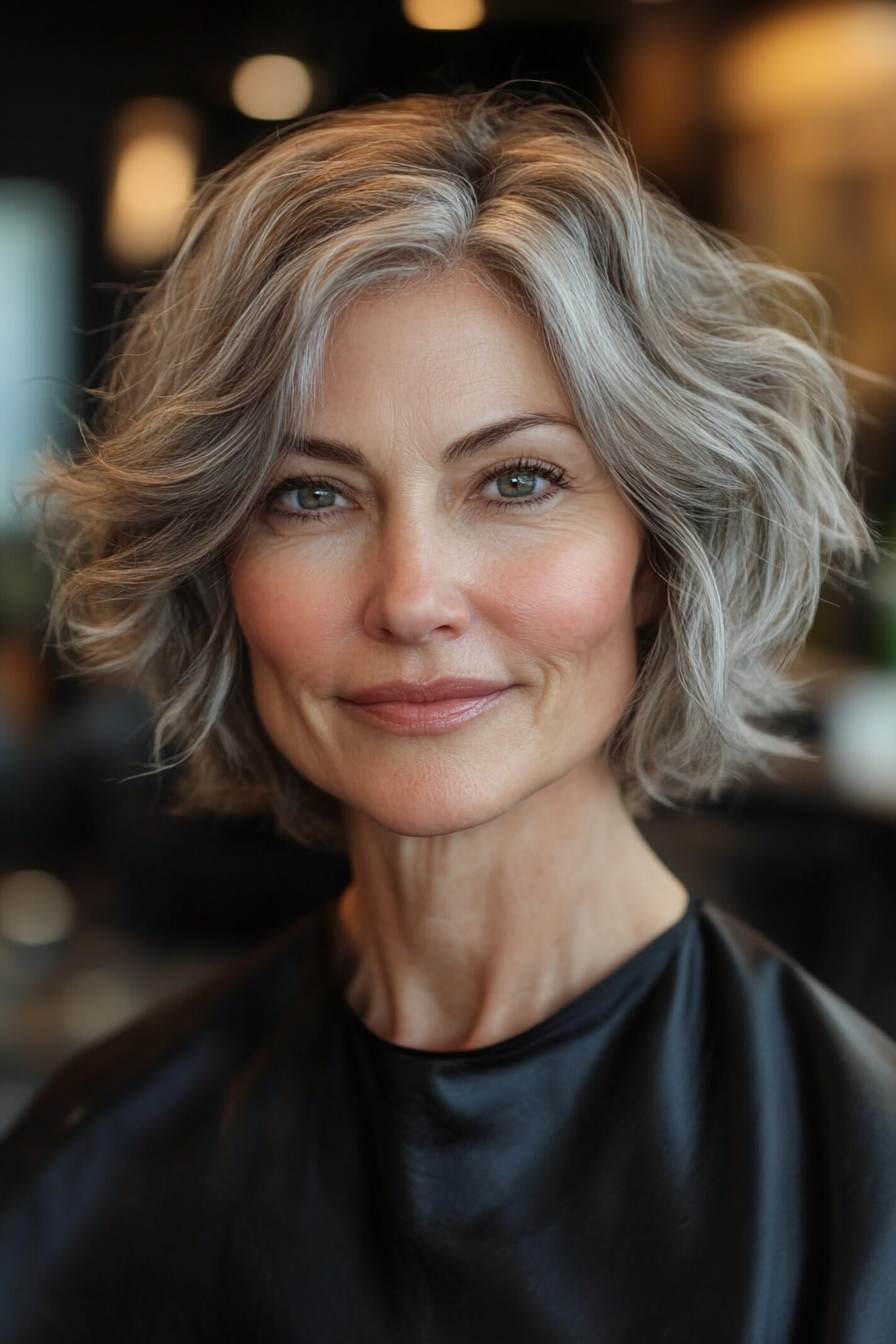7. Softly Curled Asymmetrical Bob in Ash Brown (Asymmetrical Hairstyles For Older Women) - Asymmetrical Hairstyles For Older Women