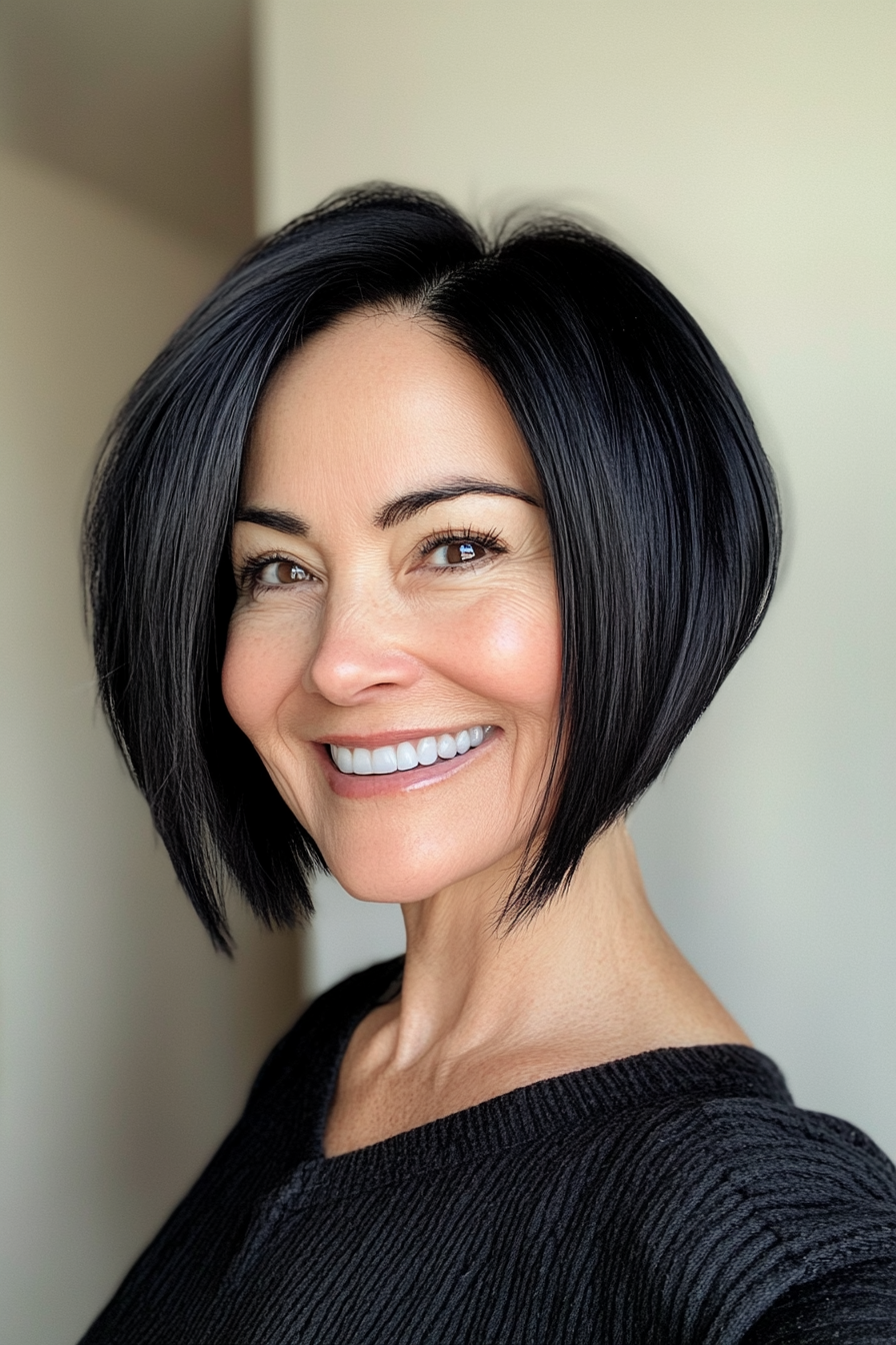 8. Disconnected Pixie Bob in Jet Black (Asymmetrical Hairstyles For Older Women) - Asymmetrical Hairstyles For Older Women