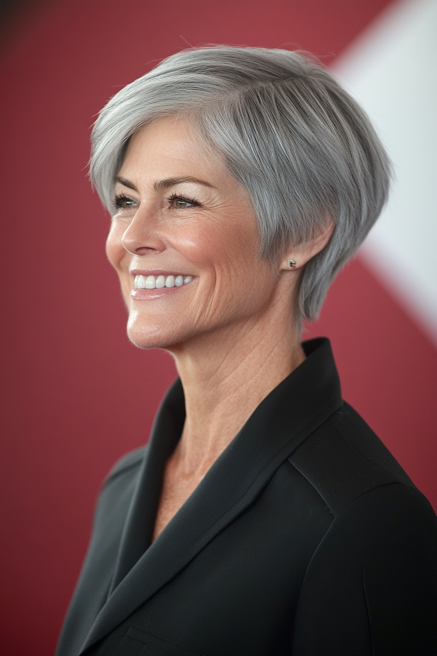 10. Cropped Asymmetrical Cut in Soft Gray (Asymmetrical Hairstyles For Older Women) - Asymmetrical Hairstyles For Older Women