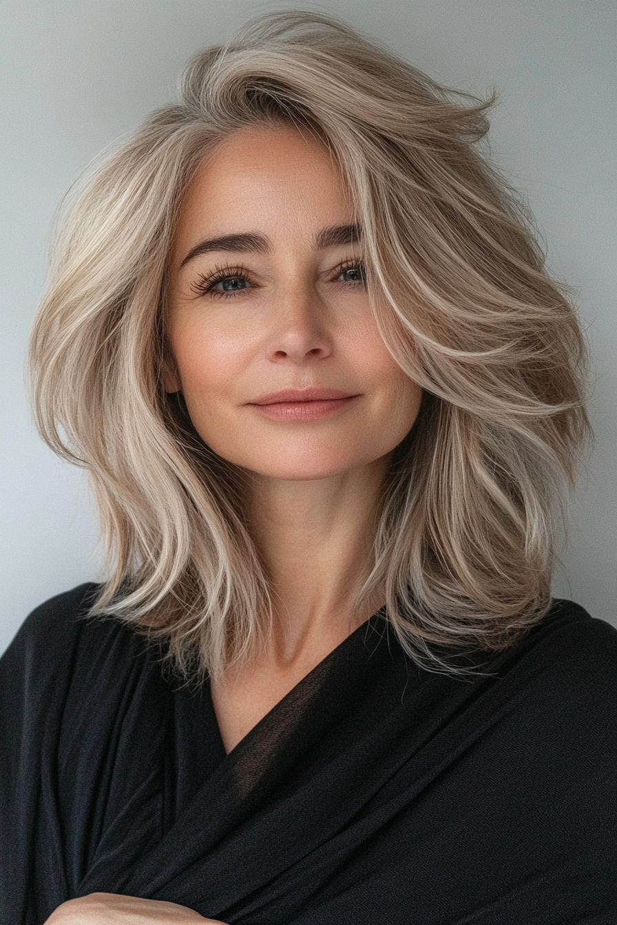 13. Tousled Asymmetrical Lob in Light Brown (Asymmetrical Hairstyles For Older Women) - Asymmetrical Hairstyles For Older Women