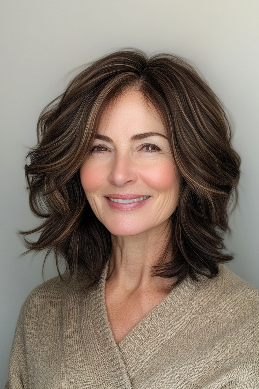 16. Voluminous Asymmetrical Cut in Deep Brunette (Asymmetrical Hairstyles For Older Women) - Asymmetrical Hairstyles For Older Women