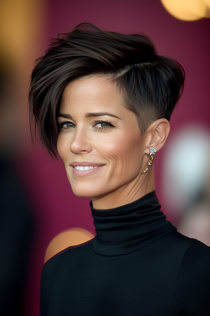 19. Cropped Sides with Long Asymmetrical Top in Dark Mahogany (Asymmetrical Hairstyles For Older Women) - Asymmetrical Hairstyles For Older Women