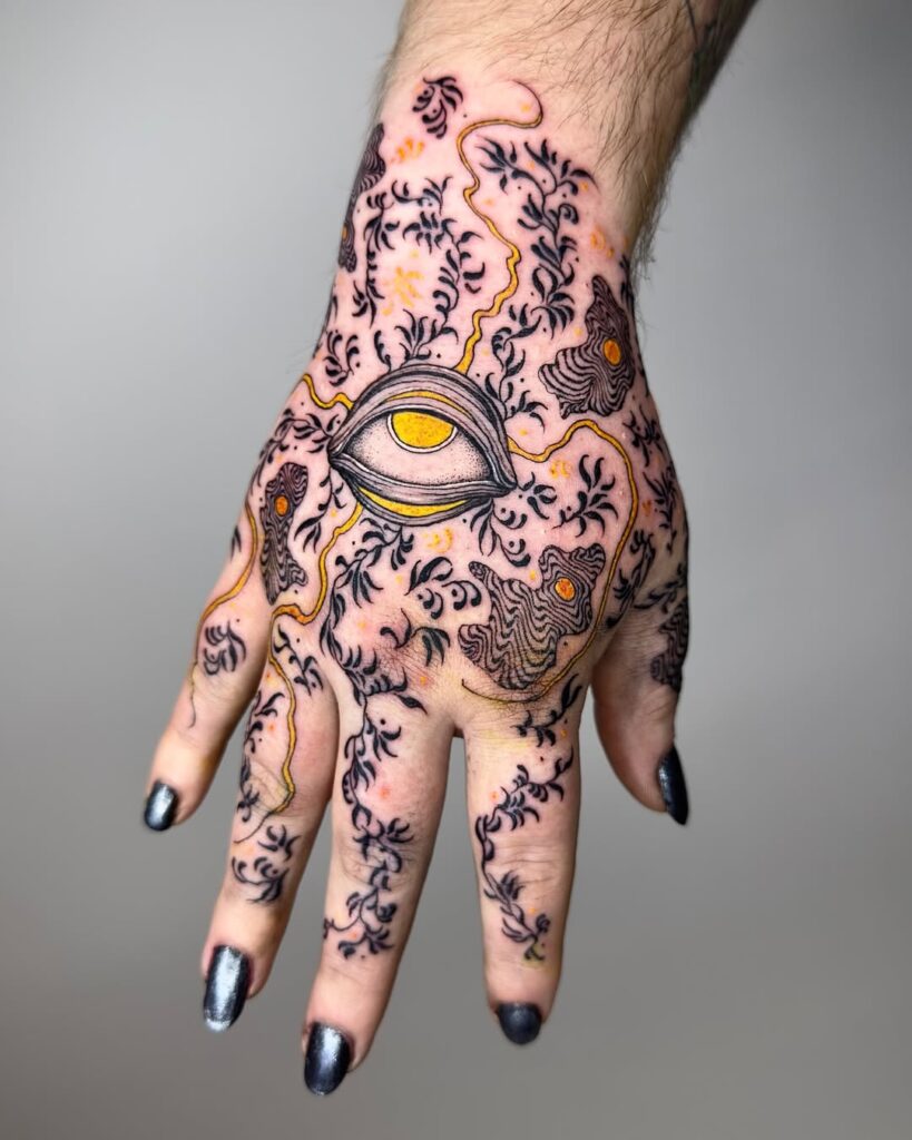 Quirky Eye Full-Hand Tattoo