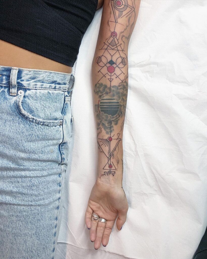 Cryptic Circles And Lines Tattoo Sleeve