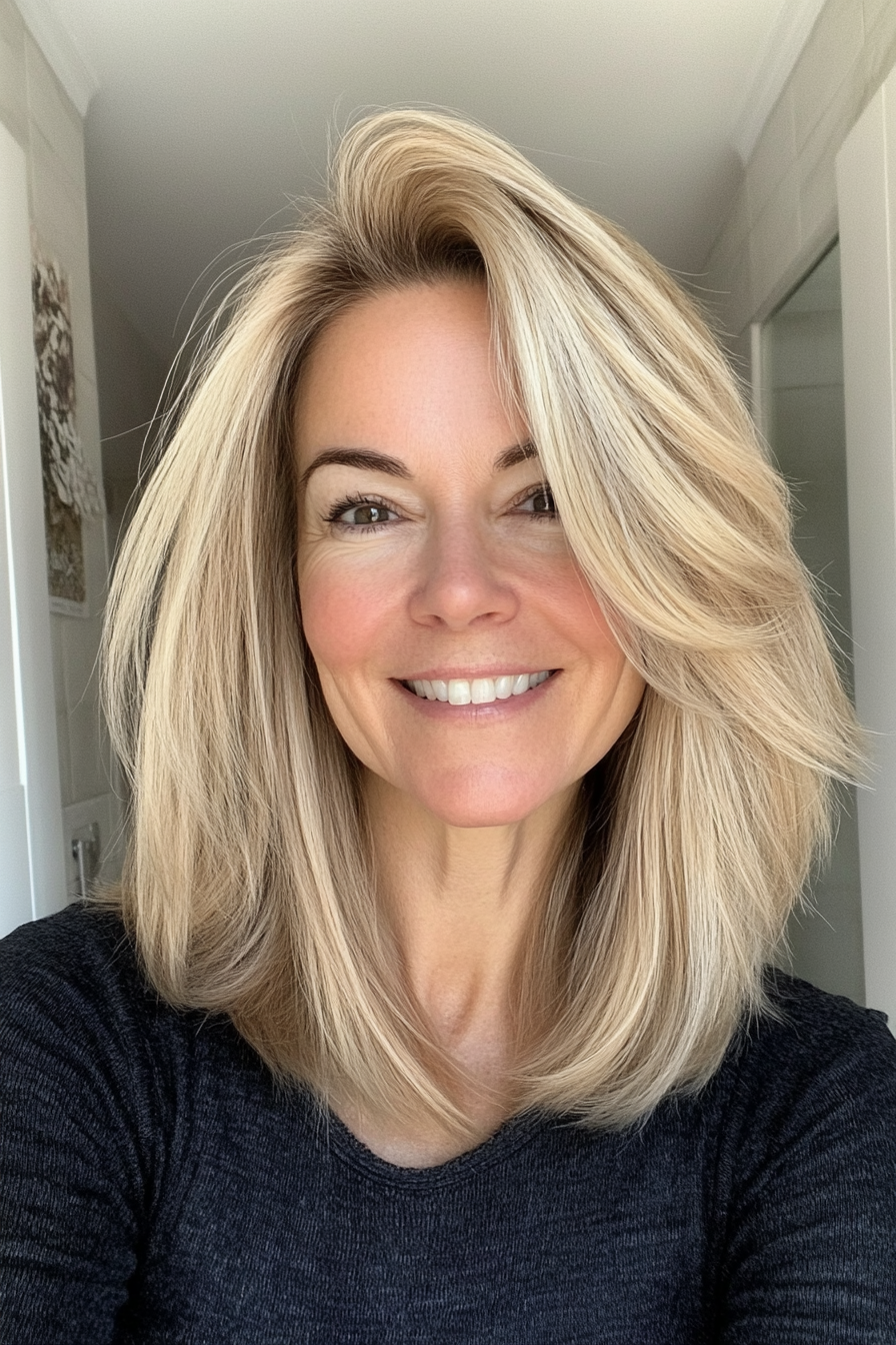 3. Face-Framing Layered Lob in Light Golden Blonde (Long Bob Hairstyles With Layers For Women Over 40) - Long Bob Hairstyles With Layers For Women Over 40