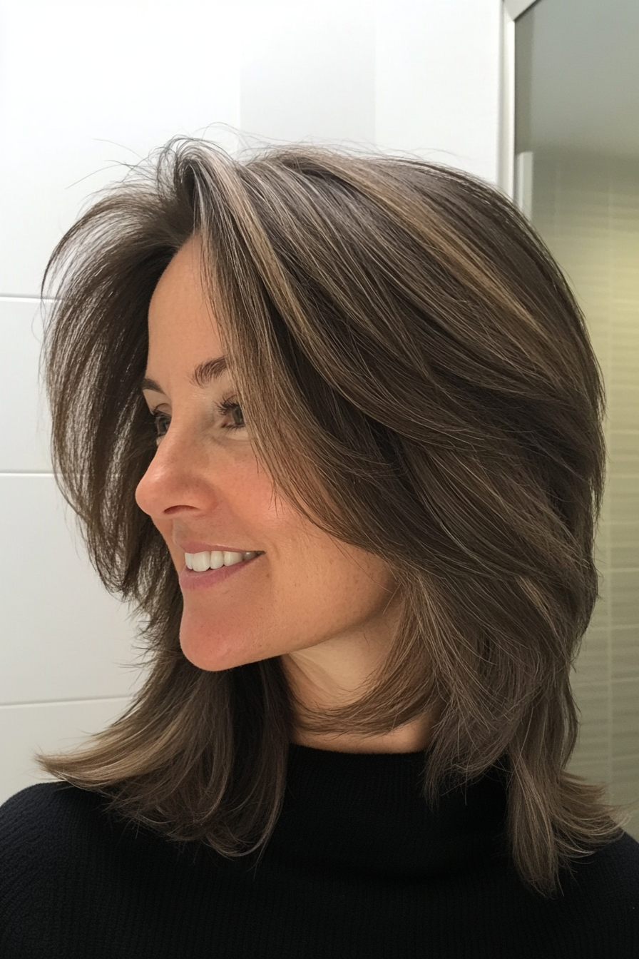 7. Shag-Inspired Layered Lob in Medium Ash Brown (Long Bob Hairstyles With Layers For Women Over 40) - Long Bob Hairstyles With Layers For Women Over 40