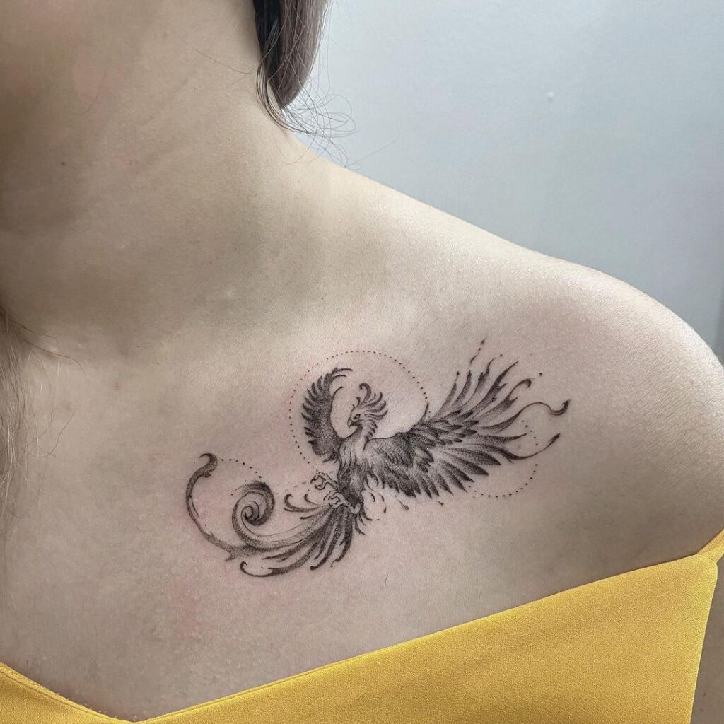 Gorgeous Phoenix Collarbone Tat