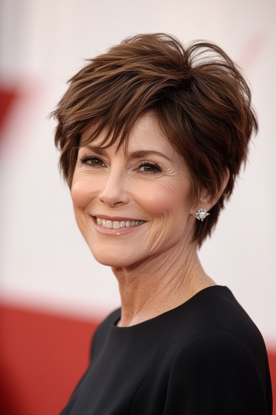 2. Textured Chocolate Pixie Crop (Sassy Haircuts For Older Women) - Sassy Haircuts For Older Women