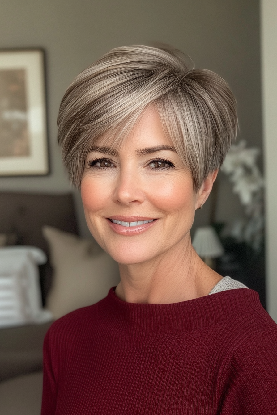 4. Ash Brown Tapered Pixie with Side Fringe (Sassy Haircuts For Older Women) - Sassy Haircuts For Older Women