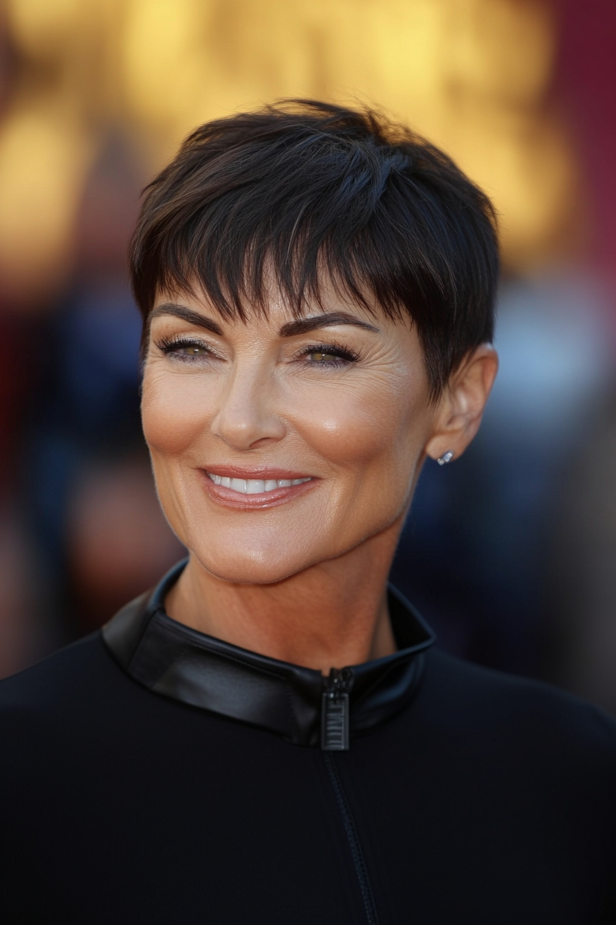 11. Espresso Sleek Crop with Micro Bangs (Sassy Haircuts For Older Women) - Sassy Haircuts For Older Women