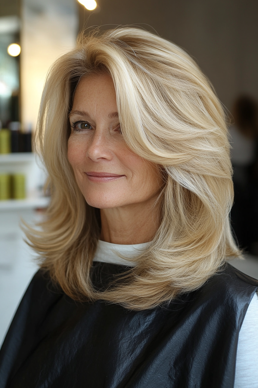 12. Soft Golden Beige Layered Cut (Sassy Haircuts For Older Women) - Sassy Haircuts For Older Women