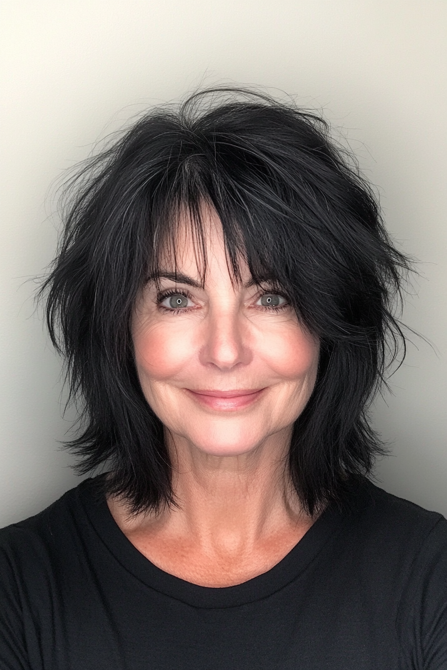 21. Soft Black Cropped Shag (Sassy Haircuts For Older Women) - Sassy Haircuts For Older Women