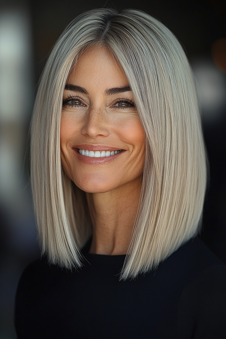 22. Light Ash Blonde Blunt Lob (Sassy Haircuts For Older Women) - Sassy Haircuts For Older Women