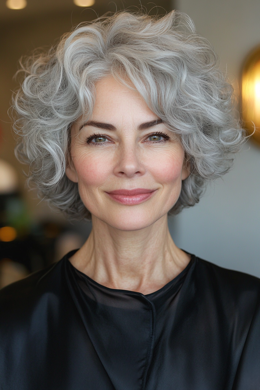 24. Pearly Gray Curly Pixie (Sassy Haircuts For Older Women) - Sassy Haircuts For Older Women
