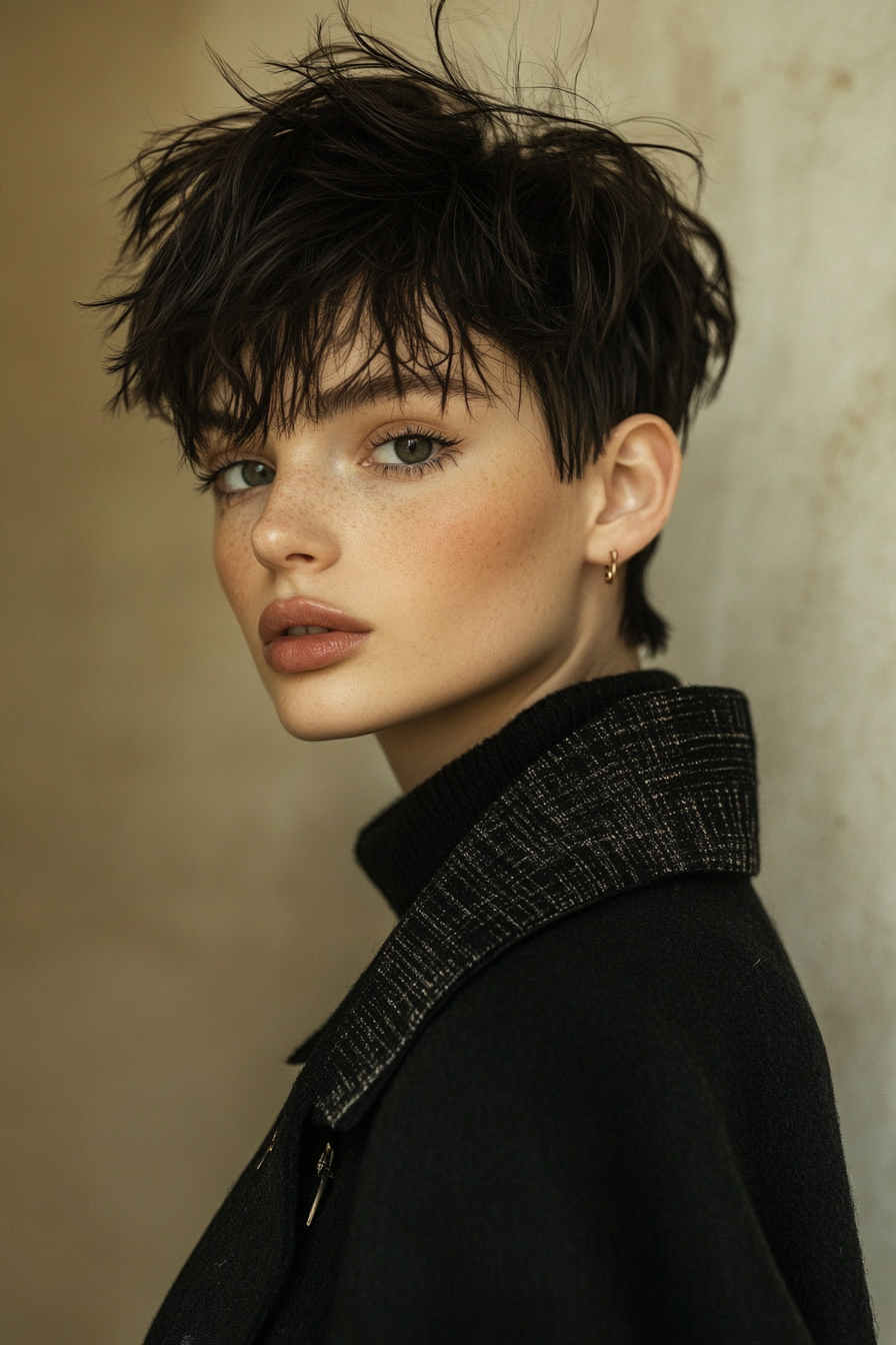 2. Textured Pixie with Dark Brown Roots (Short Grunge Haircuts With Bangs) - Short Grunge Haircuts With Bangs
