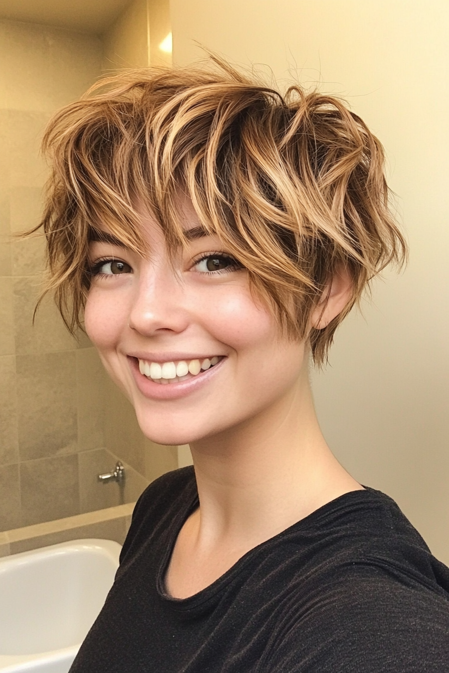 4. Messy Crop with Honey Highlights (Short Grunge Haircuts With Bangs) - Short Grunge Haircuts With Bangs