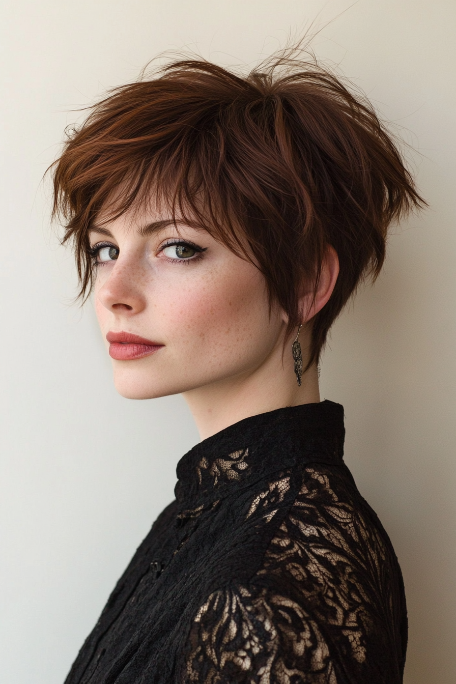 10. Dark Auburn Grunge Mullet with Short Bangs (Short Grunge Haircuts With Bangs) - Short Grunge Haircuts With Bangs