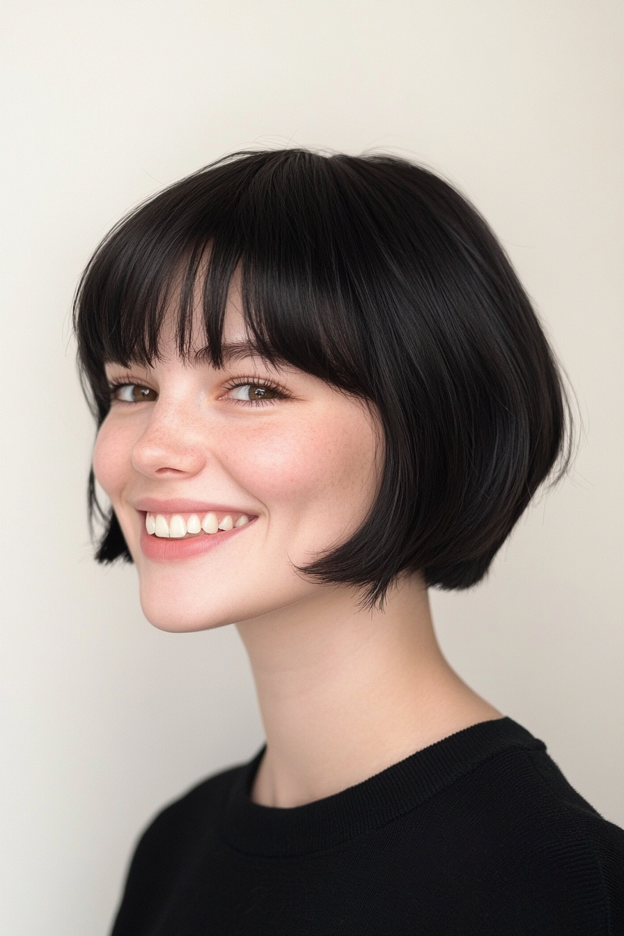 12. Natural Black Bowl Cut with Split Bangs (Short Grunge Haircuts With Bangs) - Short Grunge Haircuts With Bangs