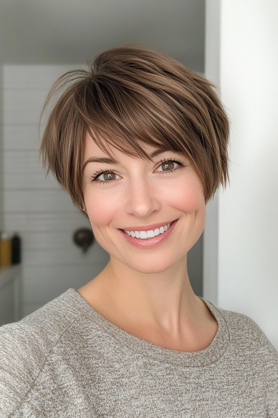 22. Cool Ash Brown Pixie Shag with Fringe (Short Grunge Haircuts With Bangs) - Short Grunge Haircuts With Bangs