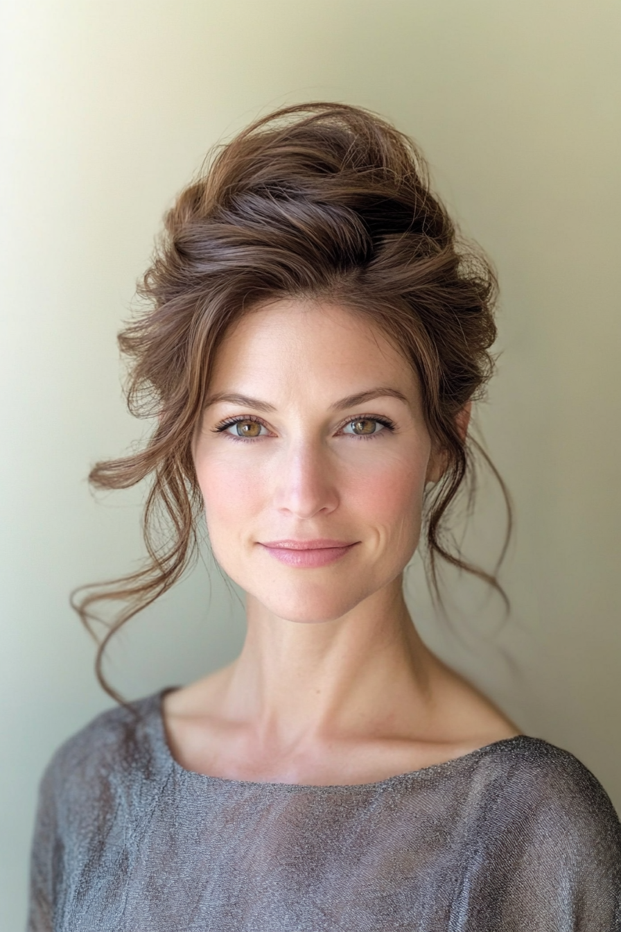 1. Elegant Chignon in Ash Brown (Updo Hairstyles For Women Over 40) - Updo Hairstyles For Women Over 40