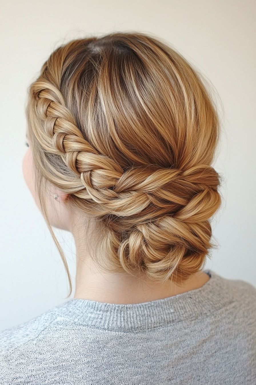 3. Soft Braided Updo in Honey Blonde (Updo Hairstyles For Women Over 40) - Updo Hairstyles For Women Over 40