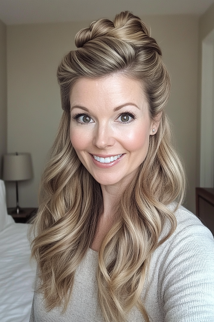 10. Half-Up French Twist in Cool Beige Blonde (Updo Hairstyles For Women Over 40) - Updo Hairstyles For Women Over 40