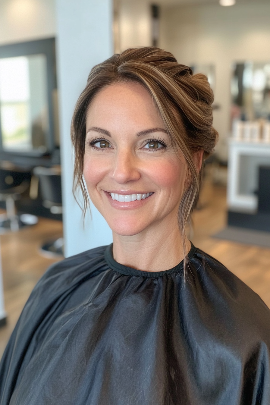 11. Twisted Low Knot in Espresso Brown (Updo Hairstyles For Women Over 40) - Updo Hairstyles For Women Over 40