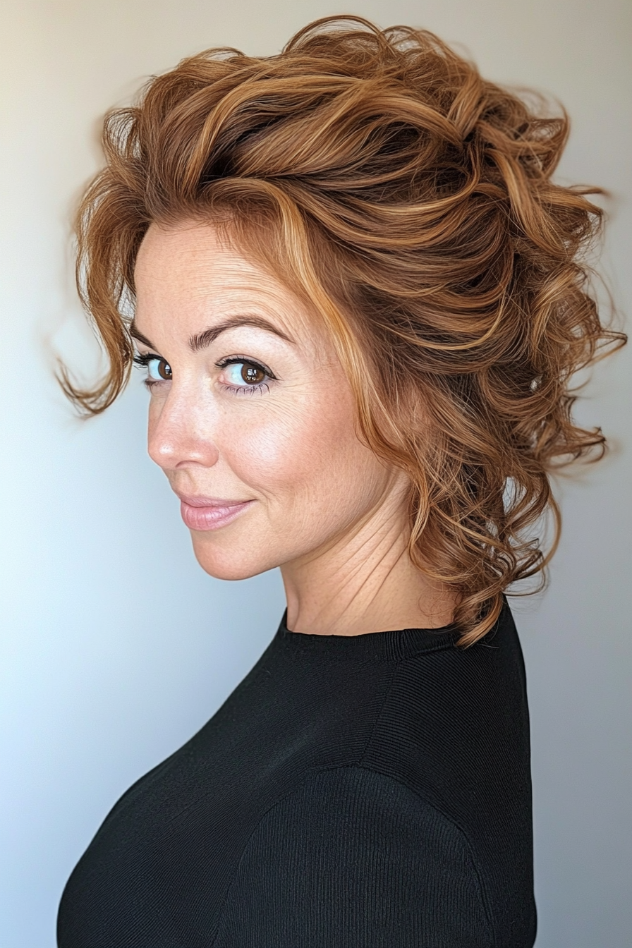 13. Loose Curled Updo in Medium Brown (Updo Hairstyles For Women Over 40) - Updo Hairstyles For Women Over 40