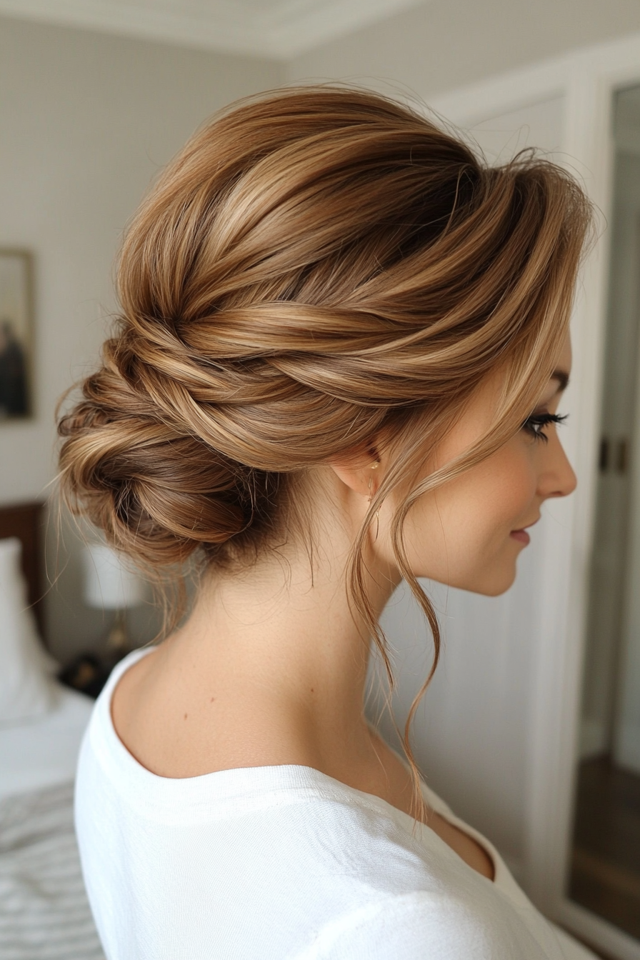 22. Loose French Twist in Sandy Brown (Updo Hairstyles For Women Over 40) - Updo Hairstyles For Women Over 40
