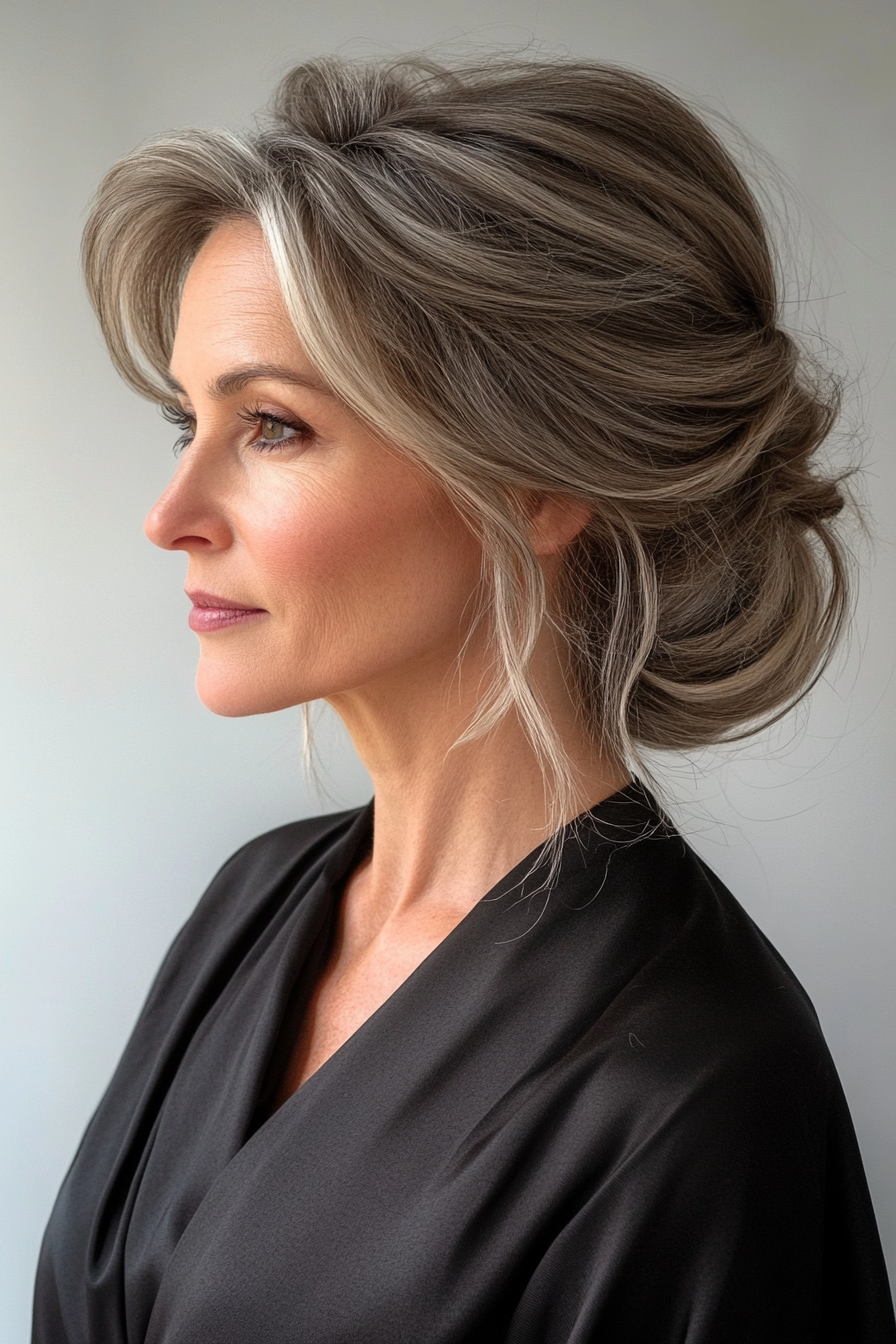 24. Cascading Updo with Layers in Natural Dark Blonde (Updo Hairstyles For Women Over 40) - Updo Hairstyles For Women Over 40