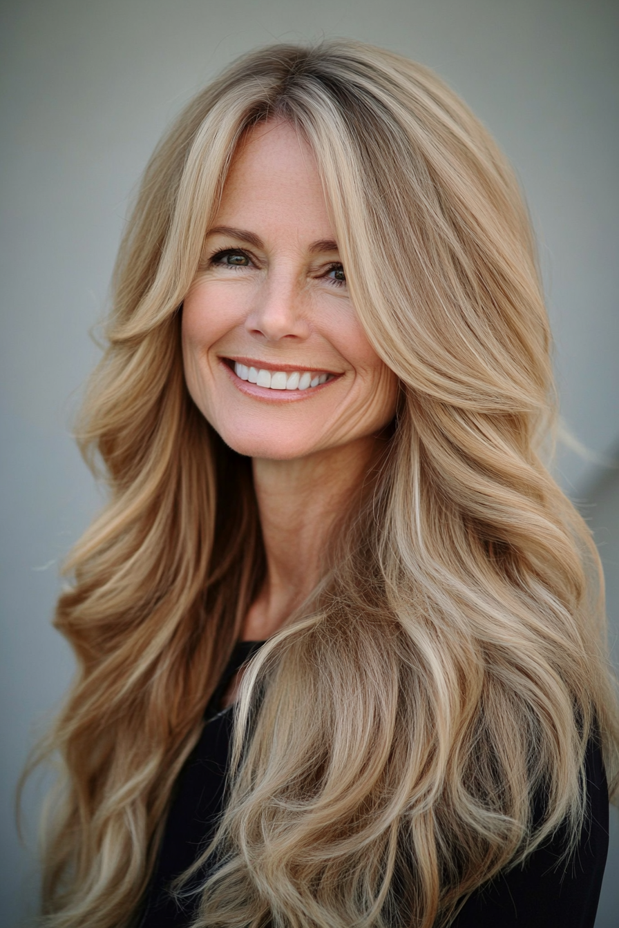 6. Subtle Waves with Sandy Blonde (Long Hairstyles For Women Over 50 With Thin Hair) - Long Hairstyles For Women Over 50 With Thin Hair