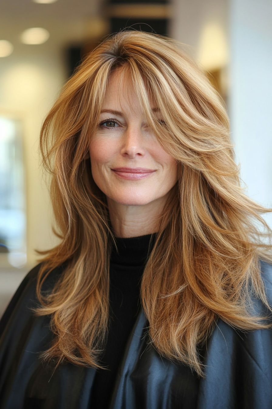 7. Long Shag with Caramel Tones (Long Hairstyles For Women Over 50 With Thin Hair) - Long Hairstyles For Women Over 50 With Thin Hair