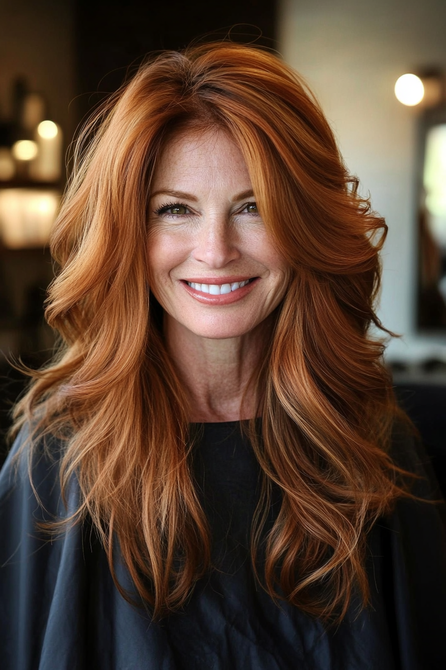 9. Boho Layers with Natural Auburn (Long Hairstyles For Women Over 50 With Thin Hair) - Long Hairstyles For Women Over 50 With Thin Hair