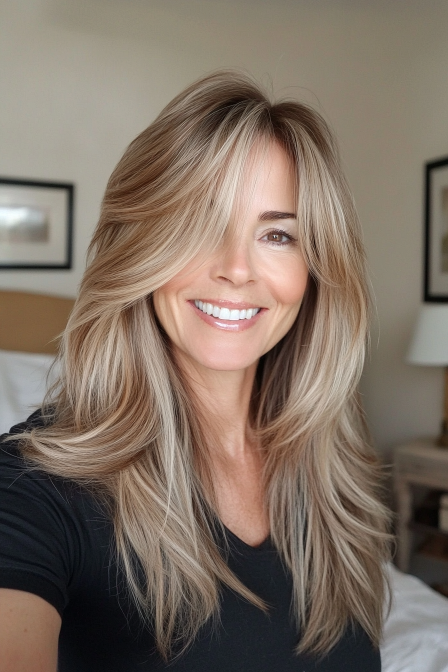 10. Wispy Ends with Light Golden Brown (Long Hairstyles For Women Over 50 With Thin Hair) - Long Hairstyles For Women Over 50 With Thin Hair